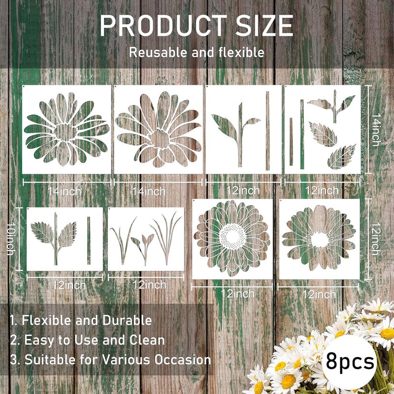 Keluna Large Flower Stencils for Painting - Sunflower Daisy Flower Stencils for Painting on Wood Fence Garden - Image 3